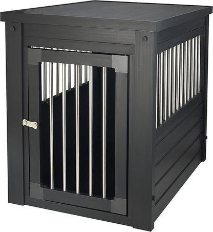 New Age Pet ECOFLEX Dog Crate End Table - Furniture-Style Pet Crate for Crate Trained Dogs - Stainless Steel Tubing & a Latched Closure - 10 Year Manufacturer's Warranty, Medium, Black