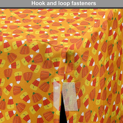 Lunarable Candy Corn Dog Crate Cover, Halloween Themed Pattern with Pumpkins and Food Repetition, Easy to Use Pet Kennel Cover for Small Dogs Puppies Kittens, 18 Inch, Orange Vermilion