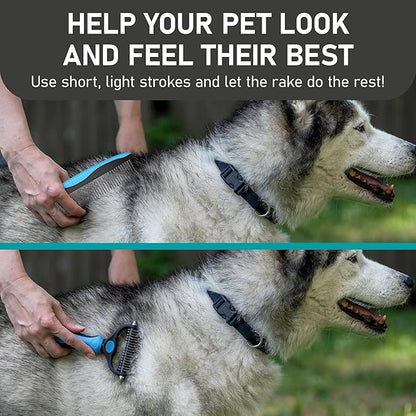 Maxpower Planet Pet Grooming Rake and Dematting Comb for Dogs - Double Sided Dematting, Undercoat Rake for Dogs - Cat Dematting Tool, Dog Dematting Tools - Reduce Shedding Easily - Blue