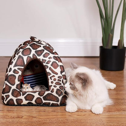 Spring Fever Hamster Guinea Pig Rabbit Dog Cat Chinchilla Hedgehog Bird Small Animal Pet Bed House Hideout Cage Accessorie E Leopard XS (10.2 * 10.2 inch)