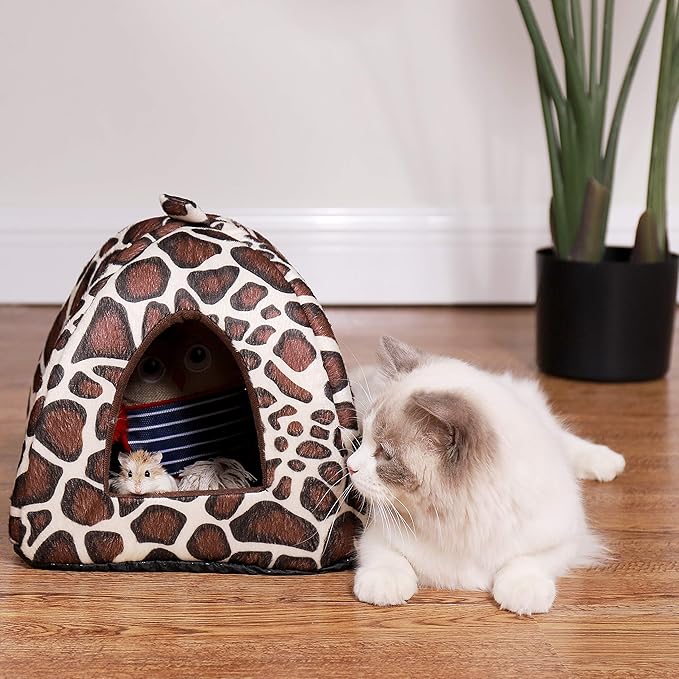 Spring Fever Hamster Guinea Pig Rabbit Dog Cat Chinchilla Hedgehog Bird Small Animal Pet Bed House Hideout Cage Accessorie E Leopard M (14.2 * 14.2 inch)