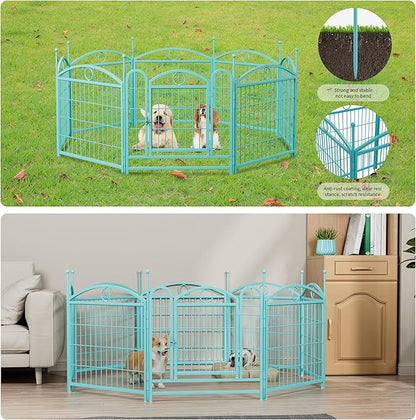 24" H Dog Crate Dog Playpen 8 Panels Furniture Heavy Duty Dog Fence Door with Side Openings,Foldable Pet Exercise Pen for Large Medium Small Dogs Indoor Outdoor,Blue