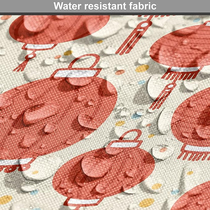 Lunarable Oriental Dog Crate Cover, Folk Lamps Cartoon Style Cheerful Pattern with Chinese Ethnicity, Easy to Use Pet Kennel Cover for Medium Large Dogs, 42 Inch, Pale Yellow and Vermilion