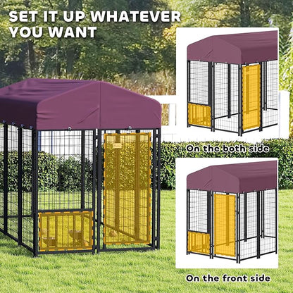 PawHut 7.9' x 4' x 6' Outdoor Dog Kennel, Welded Wire Heavy Duty Dog Run with 360° Rotating & 4 Level Adjustable Bowls, Dog Cage Outside with Waterproof & UV Resistant Cover, for S&M&L Dogs