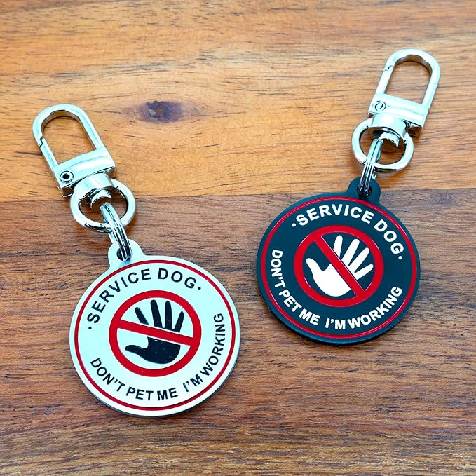 Service Dog ID Tag for Small & Large Dogs - Emotional Support ESA Medical Alert Collar Accessory - Durable Stainless Steel Service Animal Tag - Don't Pet Me Service Tag in Silver Small