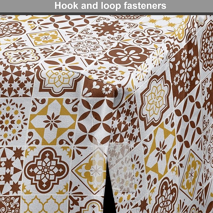 Lunarable Ethnic Dog Crate Cover, Portuguese Azulejo Mosaics with Floral Scrolls Retro Mediterranean, Easy to Use Pet Kennel Cover for Small Dogs Puppies Kittens, 22 Inch, Chocolate Earth Yellow