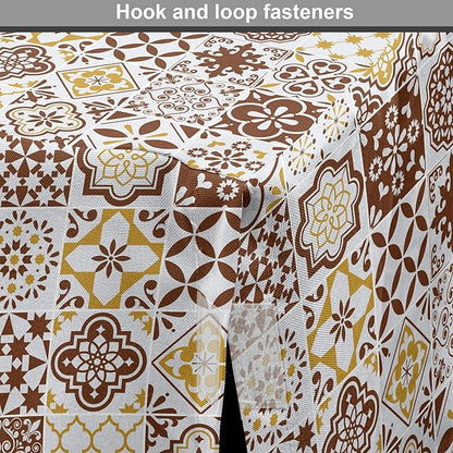 Lunarable Ethnic Dog Crate Cover, Portuguese Azulejo Mosaics with Floral Scrolls Retro Mediterranean, Easy to Use Pet Kennel Cover for Cats & Medium Dogs, 30 Inch, Chocolate Earth Yellow