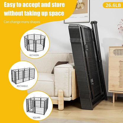 40" H Dog Crate Dog Playpen 8 Panels Furniture Heavy Duty Dog Fence Door with Side Openings,for Large Medium Small Dogs Indoor Outdoor Foldable Pet Exercise Pen,Black