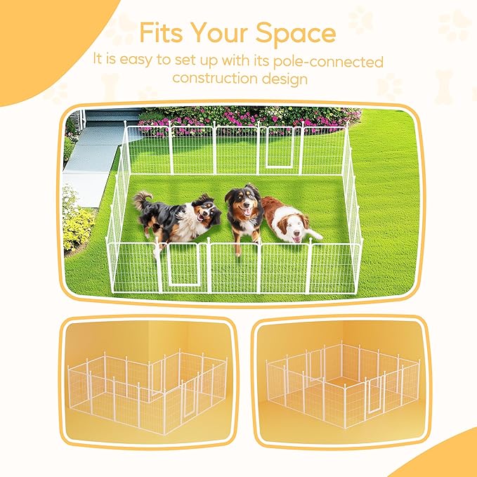 HealSmart Dog Playpen 40 Inch 8 Panels, Heavy Duty Metal Portable Pet Playpen Indoor Outdoor for Camping, Yard, RV, Garden Fence, Privacy Patio, White