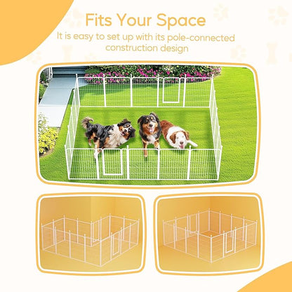 HealSmart Dog Playpen 40 Inch 8 Panels, Heavy Duty Metal Portable Pet Playpen Indoor Outdoor for Camping, Yard, RV, Garden Fence, Privacy Patio, White