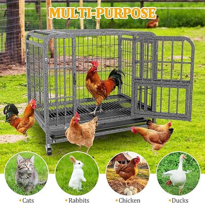 Dog Crates for Large Dogs 42 inch, Heavy Duty 10-Gauge Steel Dog Kennel Indoor Escape Proof, Wire Cage for High Anxiety or Arthritic Dogs Comfortable with Lockable Wheels, Bottom Tray Easy to Clean