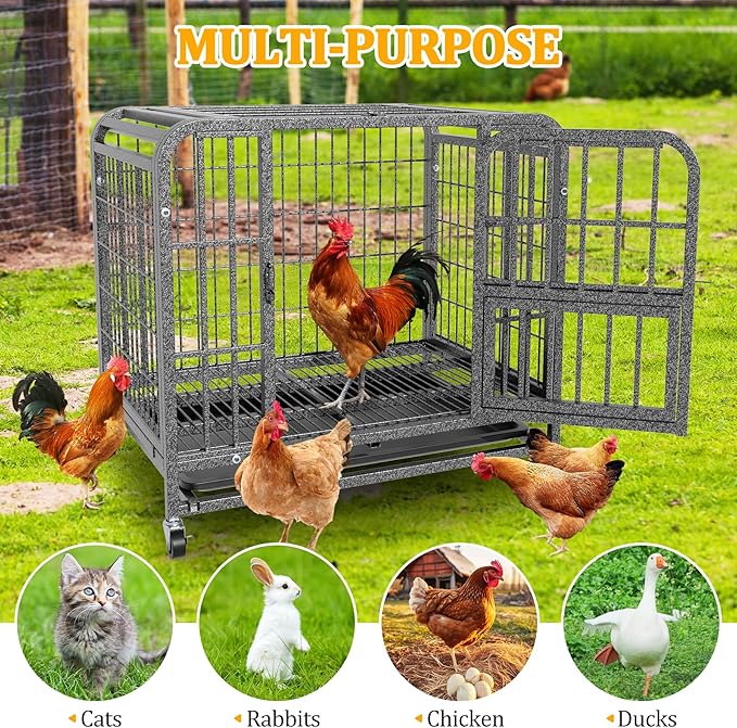 Metal Dog Crate for Small Medium Dogs 31 inch, Heavy Duty 10-Gauge Steel Dog Kennel Indoor Escape Proof, Wire Cage for High Anxiety or Arthritic Dogs Comfortable with Lockable Wheels, Bottom Tray