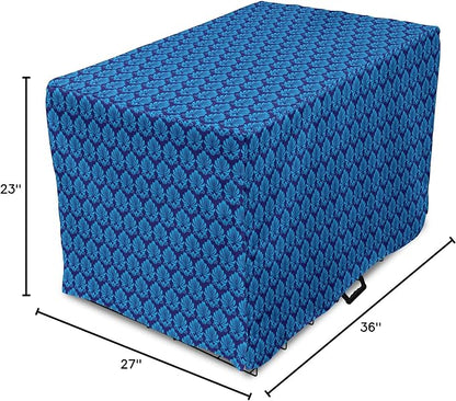Lunarable Damask Blue Dog Crate Cover, Repeating Simplistic Pattern Rococo Inspired Royalty Essential Motif, Easy to Use Pet Kennel Cover for Medium Large Dogs, 36 Inch, Indigo and Sky Blue