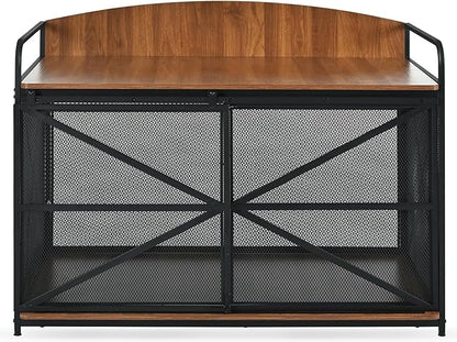 Merax 42.8" Heavy Duty Large Dog Crate Furniture for Large Medium Dog, Farmhouse Wooden Dog Kennel Indoor End Table, Decorative Pet House for Dogs, Brown