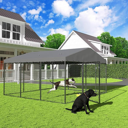 Kurapika Large Outdoor Dog Kennel, Heavy Duty Dog Cage with Waterproof Roof, Galvanized Steel Dog Fence with Double Secure Lock for Patio & Garden (118" L x 118" W x 70.9" H)