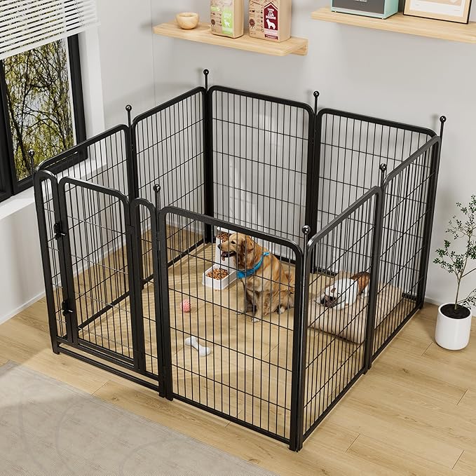 40" H Dog Crate Dog Playpen 8 Panels Furniture Heavy Duty Dog Fence Door with Side Openings,for Large Medium Small Dogs Indoor Outdoor Foldable Pet Exercise Pen,Black