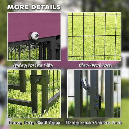 PawHut 7.9' x 4' x 6' Outdoor Dog Kennel, Welded Wire Heavy Duty Dog Run with 360° Rotating & 4 Level Adjustable Bowls, Dog Cage Outside with Waterproof & UV Resistant Cover, for S&M&L Dogs