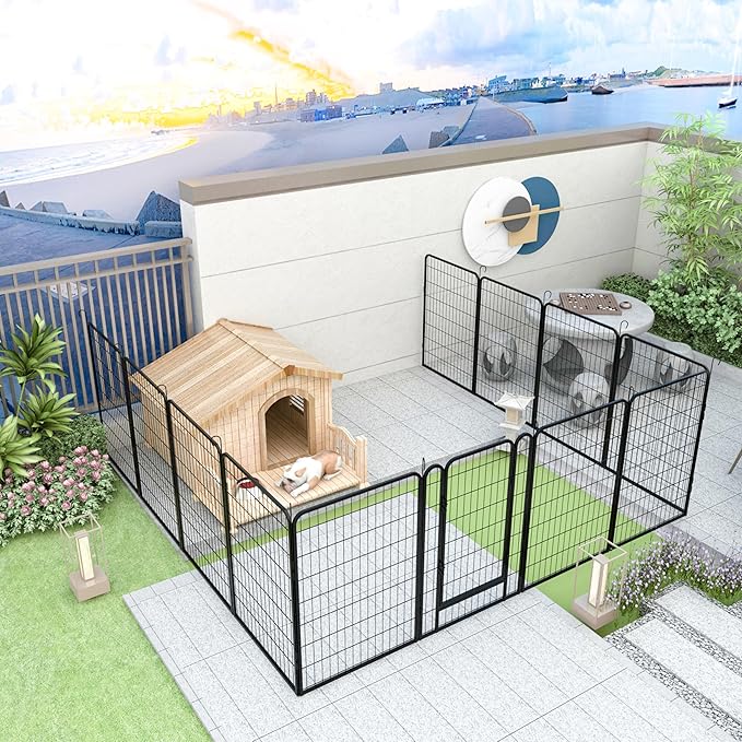 Metal Dog Playpen Outdoor, 40" Height 8 Panels Pet Kennel Crate for Puppy/Small/Medium Dogs, Heavy Duty Metal Playpen with Door, Indoor Portable Dog Fence Pet Exercise Pen for Yard RV Camping