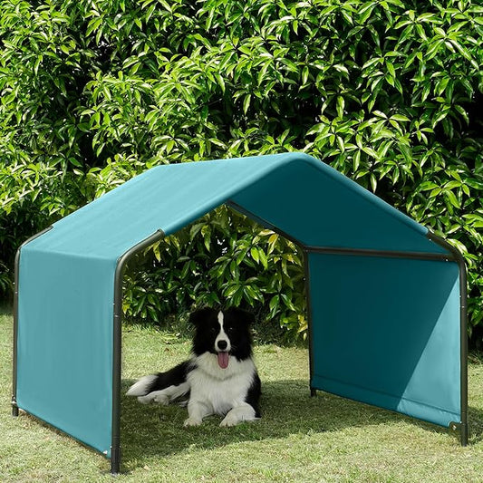 Dog Shade Shelter Outdoor Teal Tent for Large Medium Dogs, 4'x4'x3' Outside Sun Rain Canopy Pet House for Cats Pigs Livestock with Waterproof Roof Ground Nails
