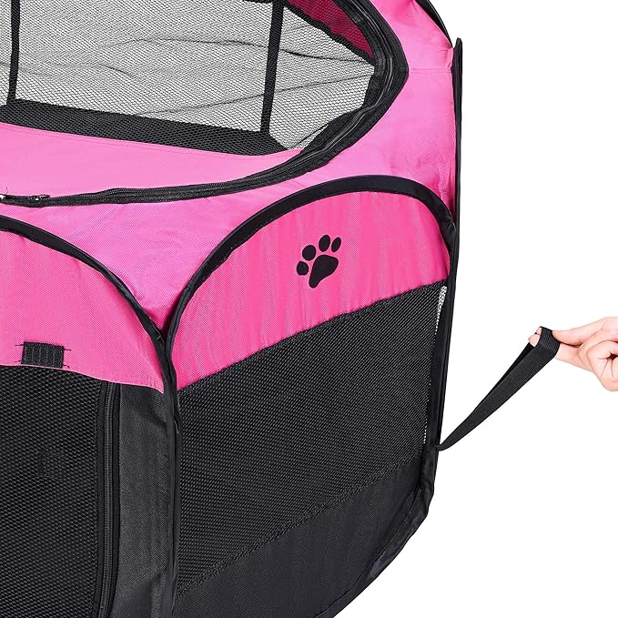 Mile High Life | Foldable Dog Playpen | Portable Dog Crate w Removable Shade Cover | Dog Kennel Indoor/Outdoor w Carry Case | Pen Tent for Dog/Cat/Rabbit(Hot Pink, Medium (36"x36"x23"))