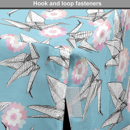 Lunarable Origami Dog Crate Cover, Japanese Tradition Paper Cranes and Cherry Blossom Petals Spring, Easy to Use Pet Kennel Cover for Medium Large Dogs, 36 Inch, Pale Pink Pale Blue White