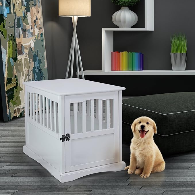 Casual Home Wooden Pet Crate, End Table, Medium, New White