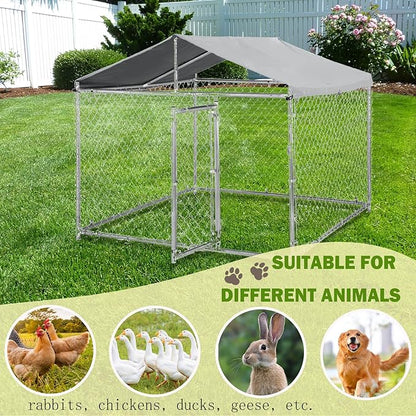 Large Outdoor Dog Kennel, 6.6 ×6.6×5.6FT Dog House, Enclosure with UV-Resistant Waterproof Cover, Dog Cage Outside with Galvanized Chain Link, Safe Lock for Yard