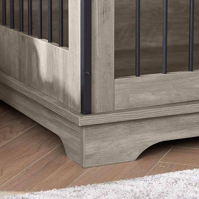 Dog Crate Furniture, Dog House Indoor with Sliding Barn Door, 35" Wood Dog Crate Heavy Duty Dog Kennels Decorative Dog Crate for Small/Medium/Large Dog Grey