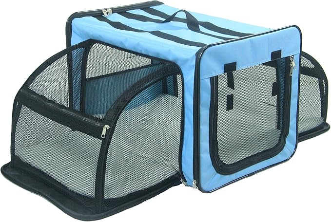 PET LIFE 'Capacious' Dual-Sided Expandable Spacious Wire Folding Collapsible Lightweight Pet Dog Crate Carrier House, X-Small, Light Blue