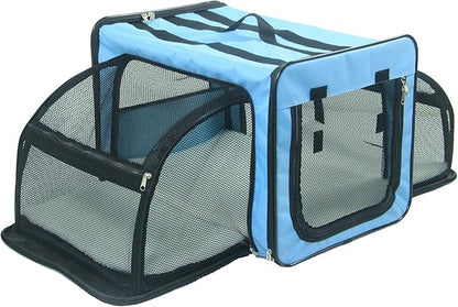 PET LIFE 'Capacious' Dual-Sided Expandable Spacious Wire Folding Collapsible Lightweight Pet Dog Crate Carrier House, Small, Light Blue