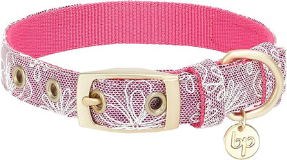Blueberry Pet 4 Colors Glam Life Lace Floral Stamping Adjustable Dog Collar in Iconic Pink, Neck 9-12.5", for Small Breed