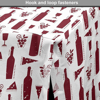 Lunarable Drinks Dog Crate Cover, Illustration of Grunge Style Wine Bottles Glasses Cheese and Grapes Vintage, Easy to Use Pet Kennel Cover for Medium Large Dogs, 48 Inch, Maroon and White