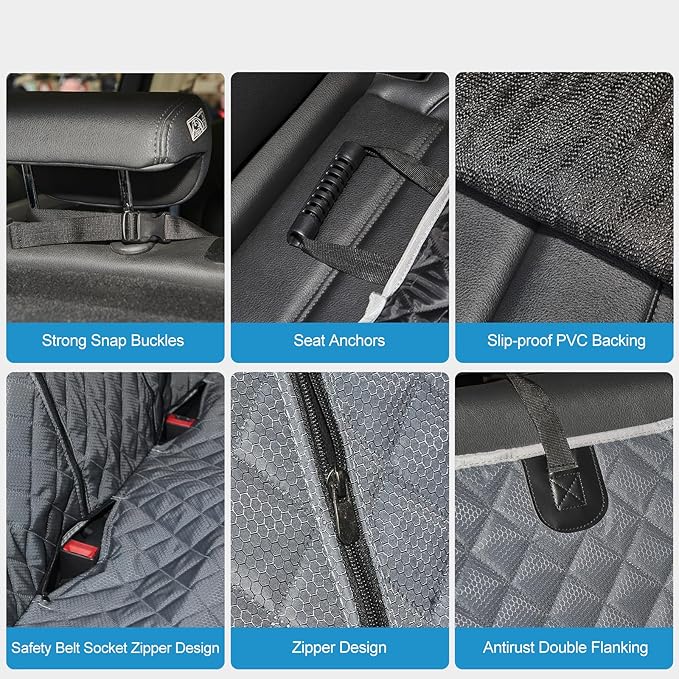 Grey Dog Car Seat Cover for Back Seat,Non-Stick Fur,Pet-Friendly and Waterproof - Universal Fit Interior Protector for Auto, Van, SUV - Ideal for Kids and Pets