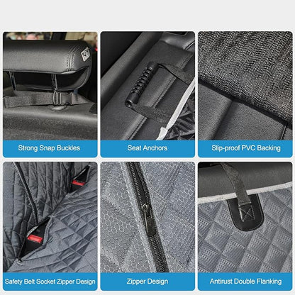 Grey Dog Car Seat Cover for Back Seat,Non-Stick Fur,Pet-Friendly and Waterproof - Universal Fit Interior Protector for Auto, Van, SUV - Ideal for Kids and Pets