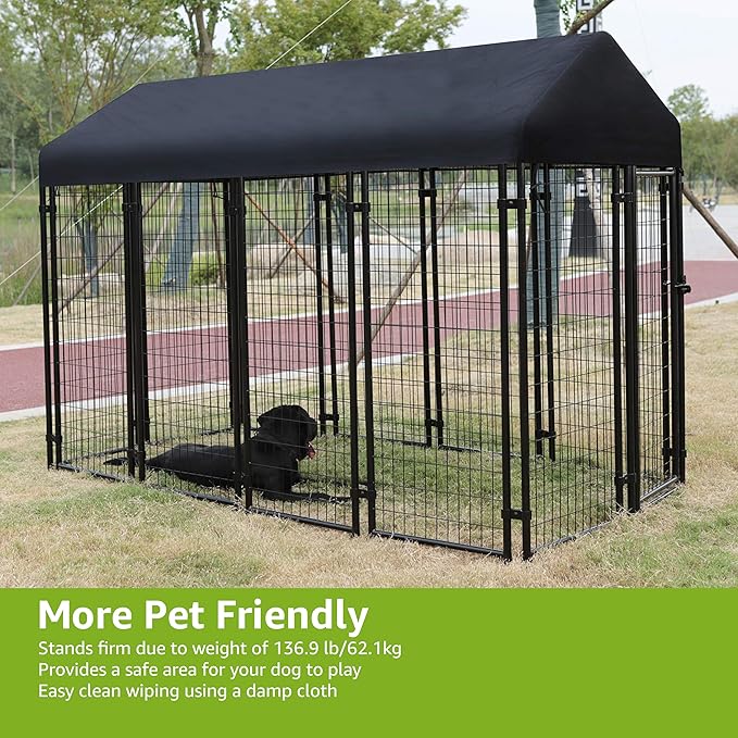 Amazon Basics - Welded Rectangular Outdoor Secure Wire Crate Kennel for Cat, Dog Large, Black, 102 x 48 x 72 inches