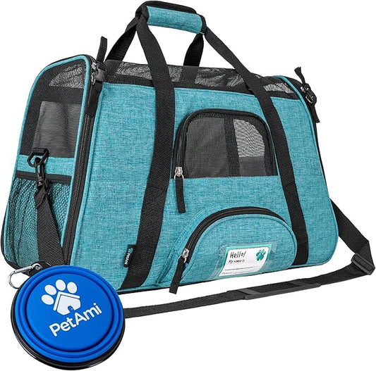 PetAmi Airline Approved Pet Carrier for Cat, Soft Sided Dog Carrier for Small Dog, Cat Travel Supplies Accessories Indoor Cat, Ventilated Pet Carrying Bag Medium Large Kitten Puppy, Large Heather Blue