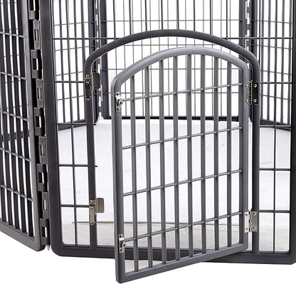 IRIS Exercise 8 Panel Pen Panel Pet Playpen with Door - 34 Inch, Gray with IRIS Exercise 2 Panel Add On Panel Pet Playpen with Door - 34 Inch, Gray