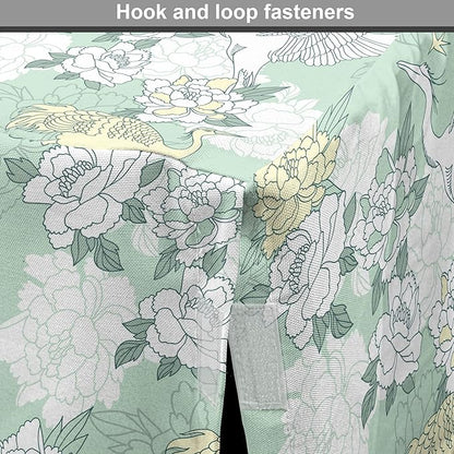 Lunarable Traditional Dog Crate Cover, Japanese Cranes Peonies Cultural Aspects Symbolic of Happy Life, Easy to Use Pet Kennel Cover for Medium Large Dogs, 48 Inch, Avocado Green Pale Green