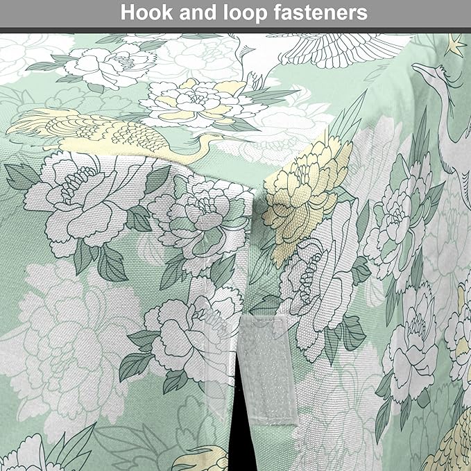 Lunarable Traditional Dog Crate Cover, Japanese Cranes Peonies Cultural Aspects Symbolic of Happy Life, Easy to Use Pet Kennel Cover for Cats & Medium Dogs, 30 Inch, Avocado Green Pale Green