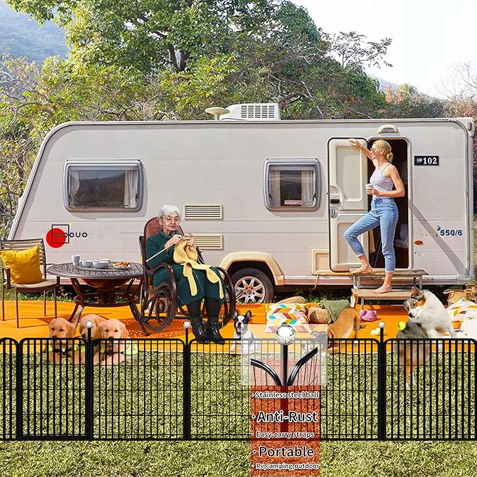 Puppy Playpen, IGOOUO 24'' Portable Dog Playpen with Easy-Carry Straps,4 Panels Dog Pen Play Pen for Small Dogs,Rustproof Pet Playpen for Camping RV Yard(with One Door)