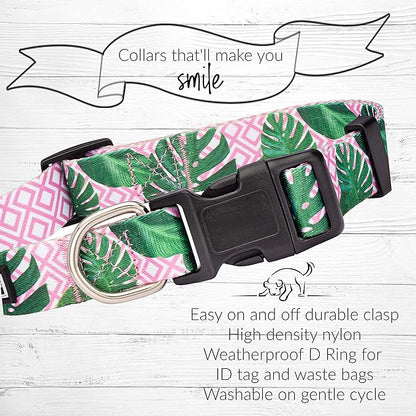 Lucky Love Dog, Tropical Dog Collar for Female Male Dogs, Comfortable & Soft, Vivid Pink Dog Collar - (Large, Laguna Collar)