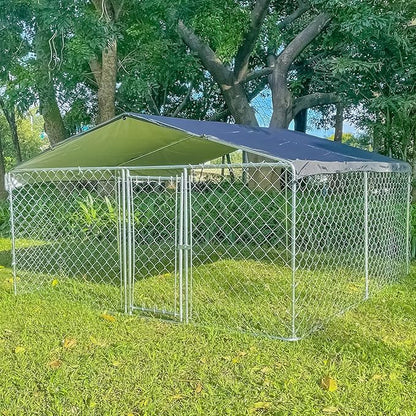 Extra Large Outdoor Dog Kennels, Heavy Duty Dog Playpen for Outdoor Summer, Dog Enclosures with Lockable Door, Metal Dog Cage with Waterproof and UV-Resistant Cover for Yard