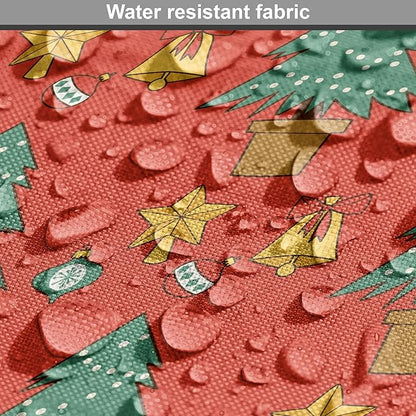 Lunarable Christmas Dog Crate Cover, Baubles Jingle Bells Pine Trees Motifs Colorful Composition Print, Easy to Use Pet Kennel Cover for Medium Large Dogs, 48 Inch, Vermilion Multicolor