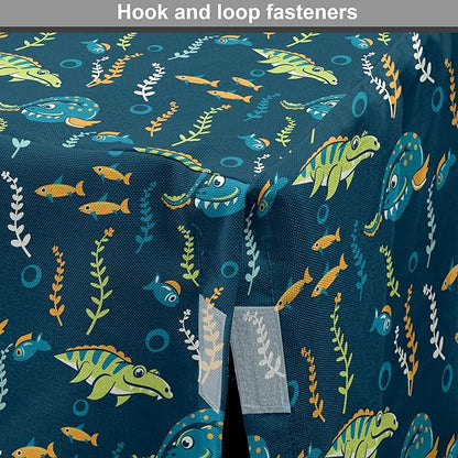 Lunarable Jurassic Dog Crate Cover, Evolution Marine Dinosaurs and Nautical Foliage Animal, Easy to Use Pet Kennel Cover for Cats & Medium Dogs, 24 Inch, Petrol Blue Pale Green