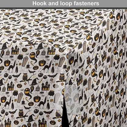 Lunarable Vintage Halloween Dog Crate Cover, Halloween Cartoon Jack o' Lantern Tombstone Skulls and Bones, Easy to Use Pet Kennel Cover for Small Dogs Puppies Kittens, 22 Inch, Pale Grey