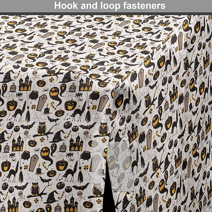 Lunarable Vintage Halloween Dog Crate Cover, Halloween Cartoon Jack o' Lantern Tombstone Skulls and Bones, Easy to Use Pet Kennel Cover for Cats & Medium Dogs, 30 Inch, Pale Grey