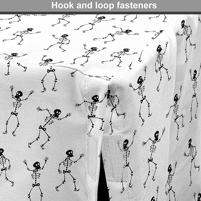 Lunarable Skull Dog Crate Cover, Cartoon Pattern of Monochrome Skeletons Halloween Themed Illustration Horror, Easy to Use Pet Kennel Cover for Small Dogs Puppies Kittens, 18 Inch, White Black