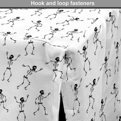 Lunarable Skull Dog Crate Cover, Cartoon Pattern of Monochrome Skeletons Halloween Themed Illustration Horror, Easy to Use Pet Kennel Cover for Medium Large Dogs, 42 Inch, White Black