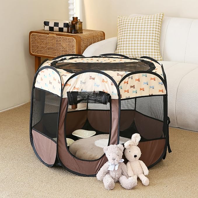 Sea Team Foldable Pet Playpen - Portable, Soft Pop-Up Design for Dogs, Cats and Kittens - Breathable Mesh Fabric Cage - Lightweight and Indoor/Outdoor Use
