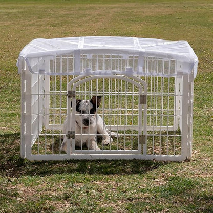 IRIS USA 24" Exercise 4-Panel Pet Playpen with Door + Mesh Top Cover for Dog Playpen, Dog Playpen, Puppy Playpen, for Small and Medium Dogs, Keep Pets Secure, Easy Assemble, Durable Material, White